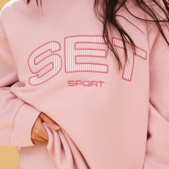 SET ACTIVE XL/XXL Midweight Sweats Staple Crewneck Bloom Pink Stripes Sweatshirt - Picture 4 of 8